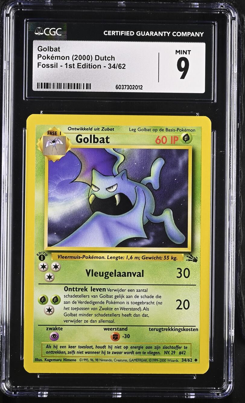 CGC 9 MINT Golbat 1st Edition 34/62 Pokémon 2000 Dutch Fossil Card (PSA/BGS)